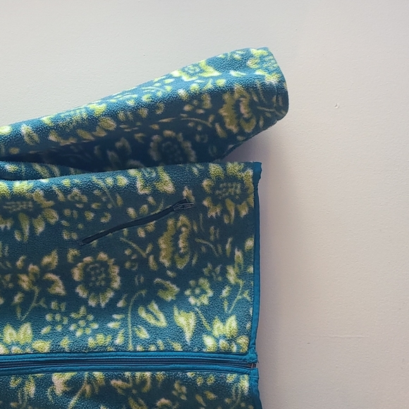 Vintage L.L. Bean Fleece Jacket Sweater Green and Blue Floral Full Zip - Picture 4 of 12